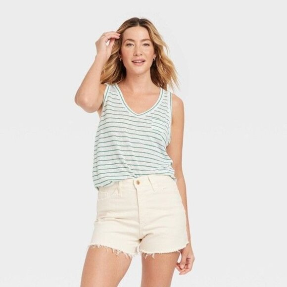Universal Thread™  Women's Linen Green Stiped Tank top size XXL - Picture 1 of 5